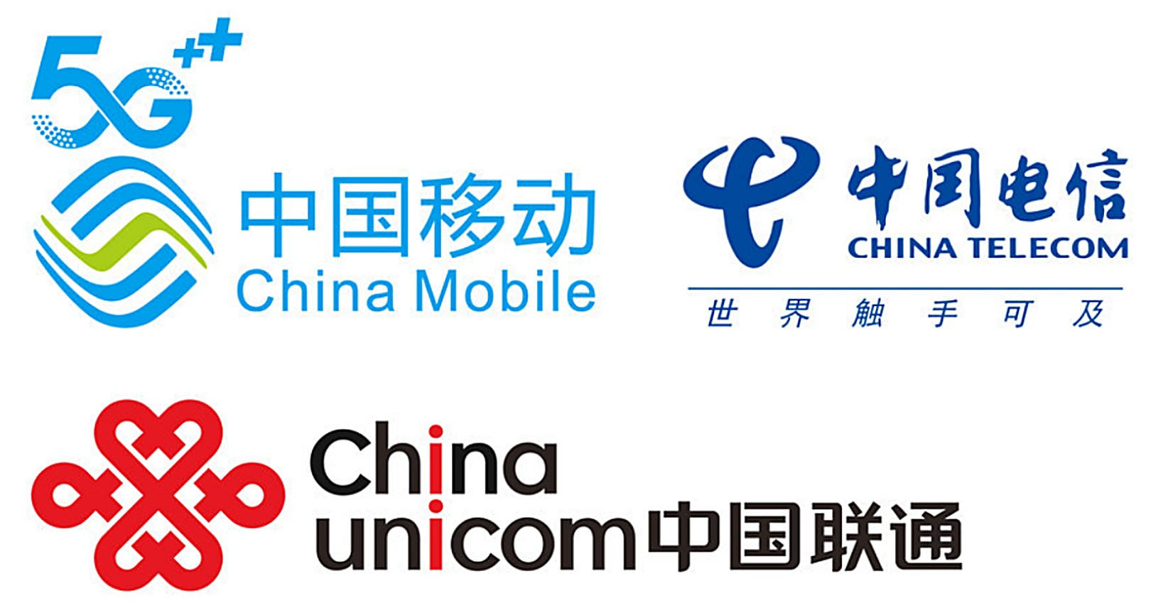 Logos of China Mobile, China Telecom, and China Unicom