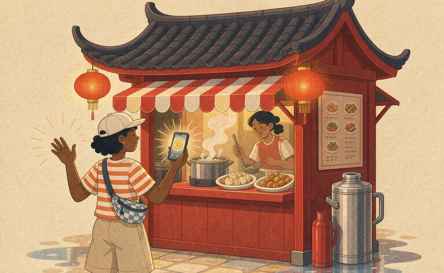 Paying with the digital yuan at a street food stall in China