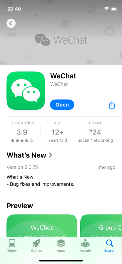 Download WeChat from the app store